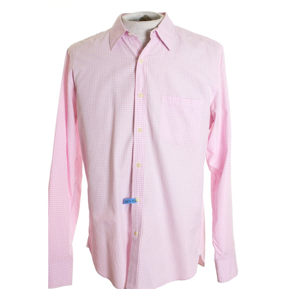 J Crew Mens sz M Medium Pink Gingham Cotton LS Button Front Shirt